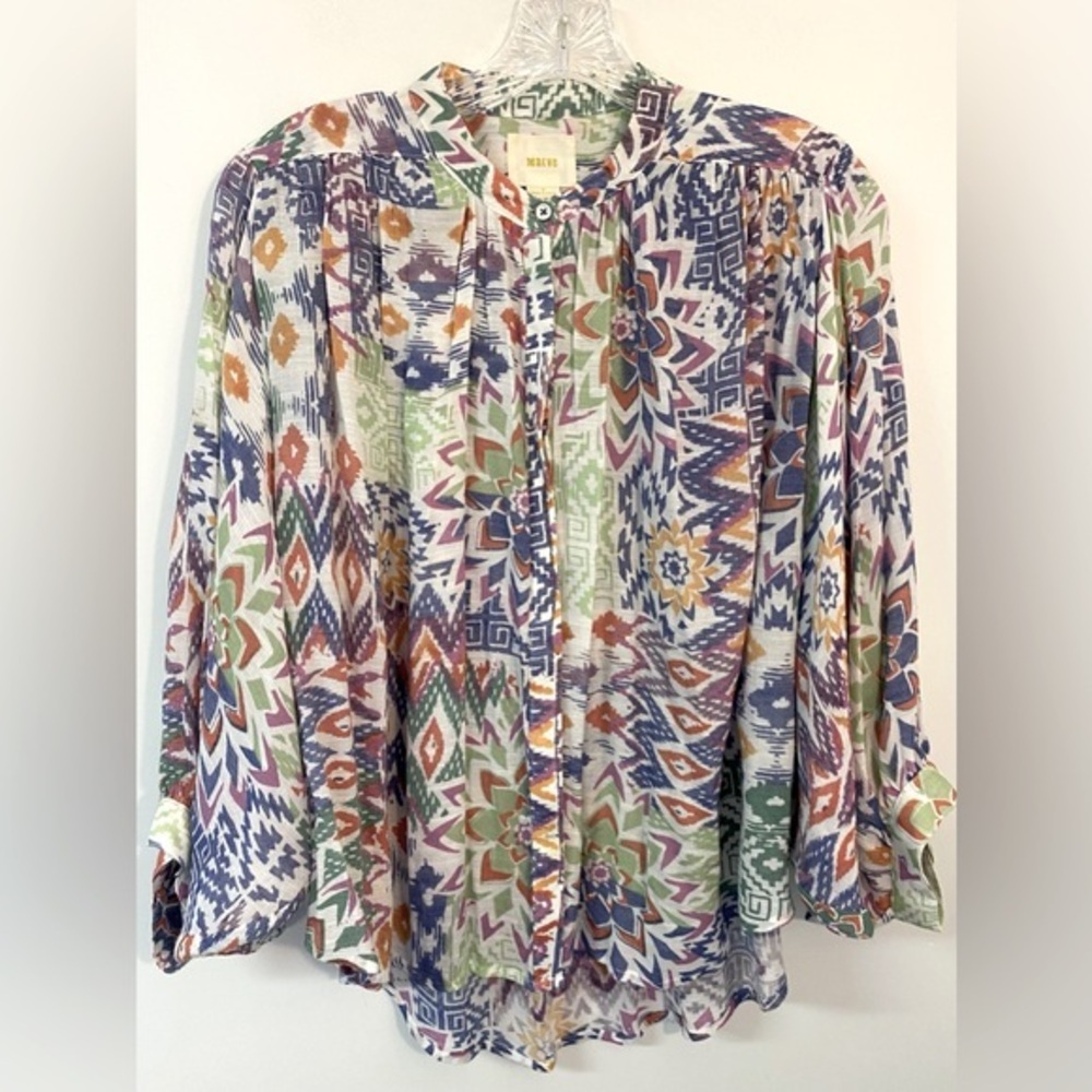 Anthropologie Maeve Flowy Wide Arm Boho Brynna Blouse Button Funky Unique Small